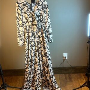 Express Black and Cream Floral Straight Leg Jumpsuit
